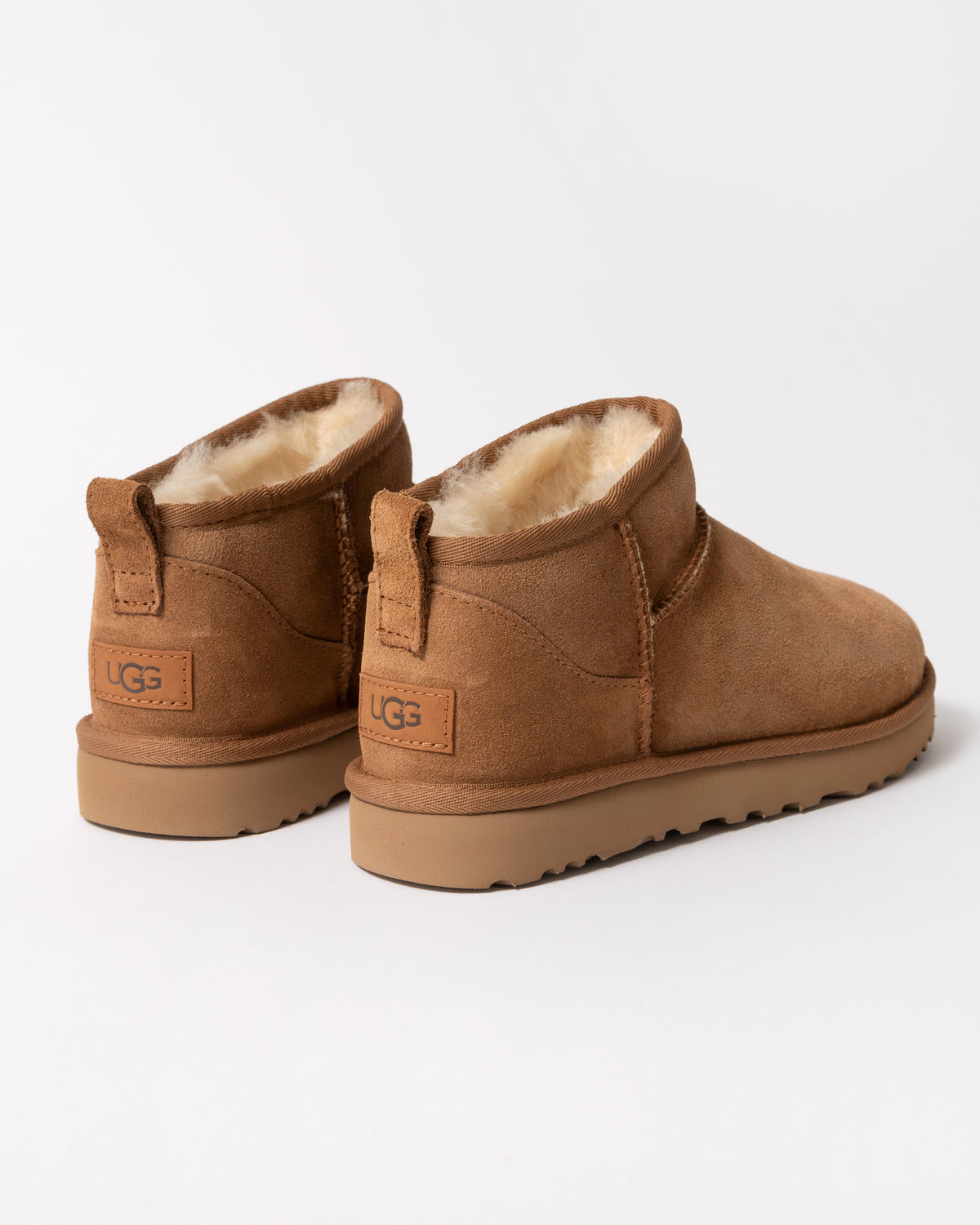 back of a pair of UGG Classic Ultra Mini Womens Boot in Chestnut