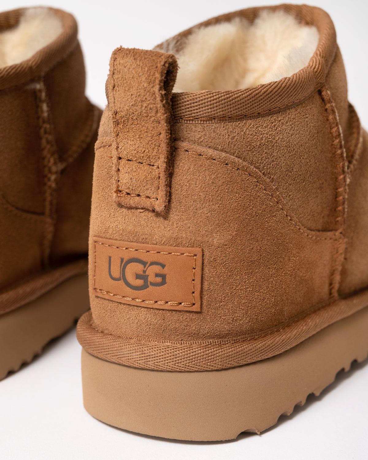 detail of a pair of UGG Classic Ultra Mini Womens Boots in Chestnut