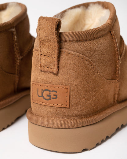 detail of a pair of UGG Classic Ultra Mini Womens Boots in Chestnut