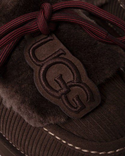 Studio photograph showing detail of UGG Womens Disquette Heritage Slippers in Burnt Cedar