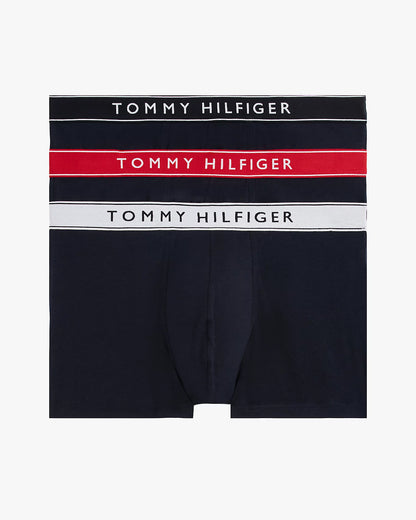 Tommy Hilfiger 3 Pack Mens Waistband Trunks - B-White/Red/Navy