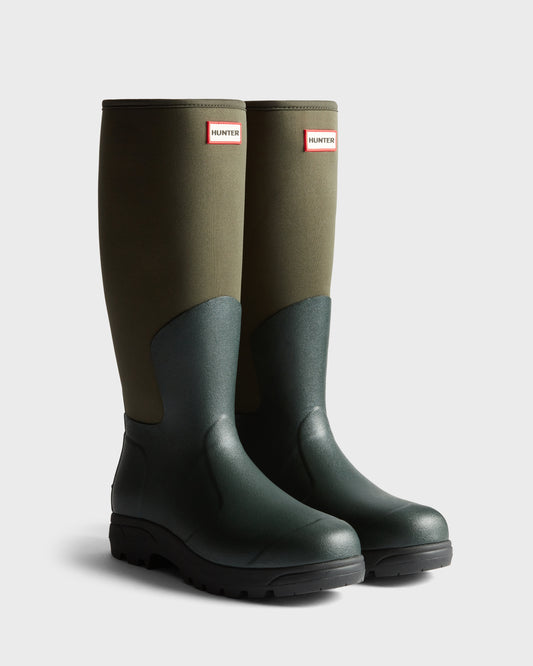Hunter Unisex Balmoral Neoprene Tall Boot - Dark Olive/Black | CHO | Designer Unisex Tall Wellies
