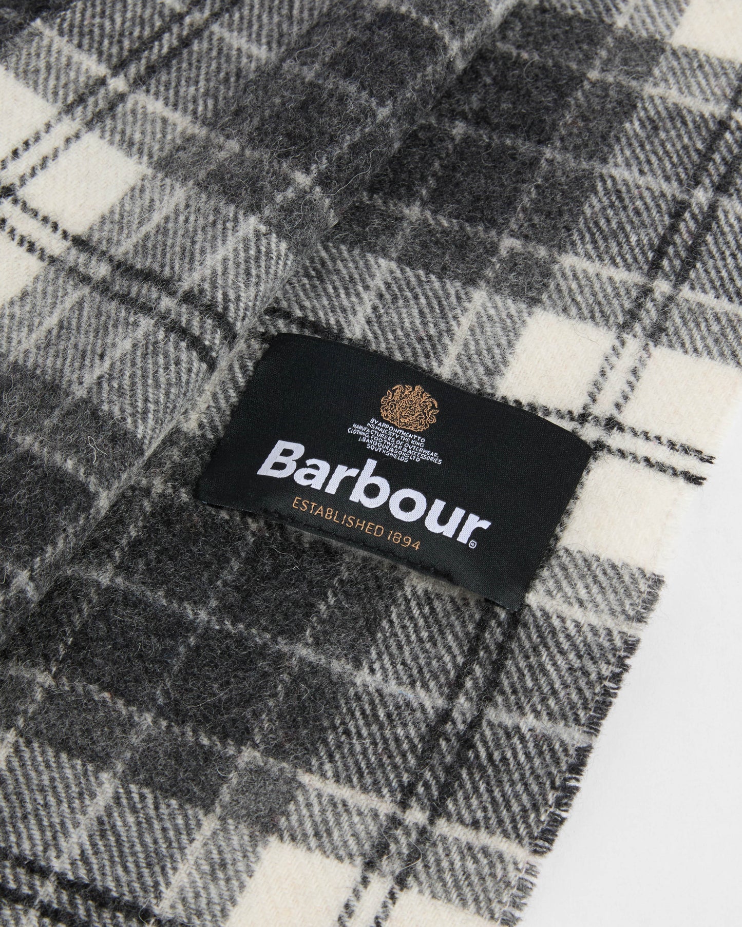 Barbour Tartan Unisex Lambswool Scarf - Monochrome Tartan | CHO | Designer Unisex Scarves