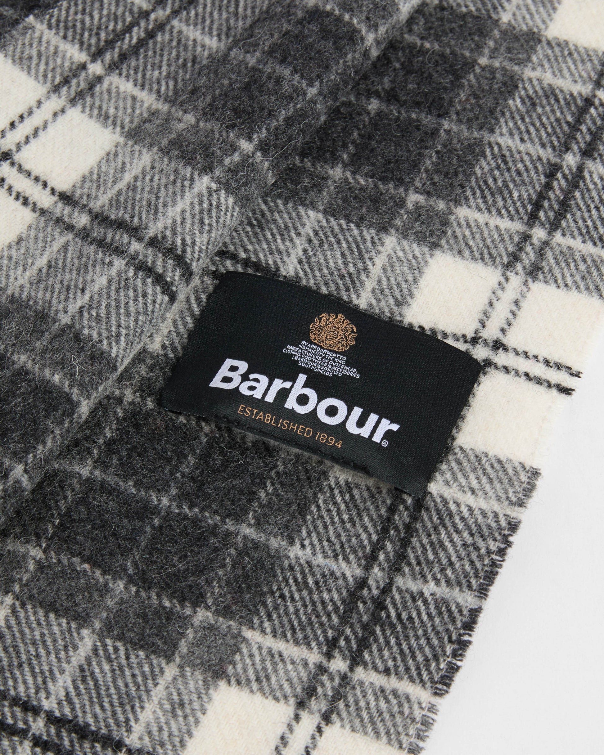 Barbour Tartan Unisex Lambswool Scarf - Monochrome Tartan | CHO | Designer Unisex Scarves