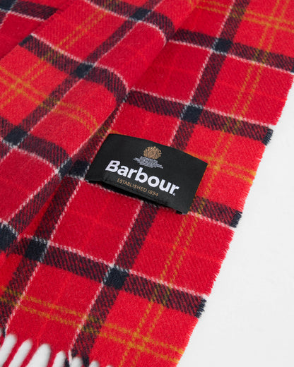 Barbour Tartan Unisex Lambswool Scarf - Cardinal Tartan, detail.