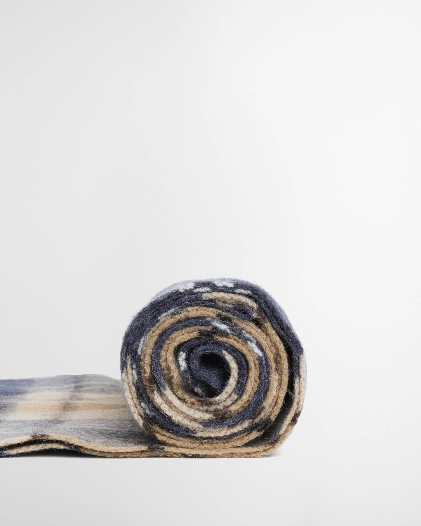 Barbour Merino Cashmere Tartan Scarf - Birchwood Dress Tartan, rolled.