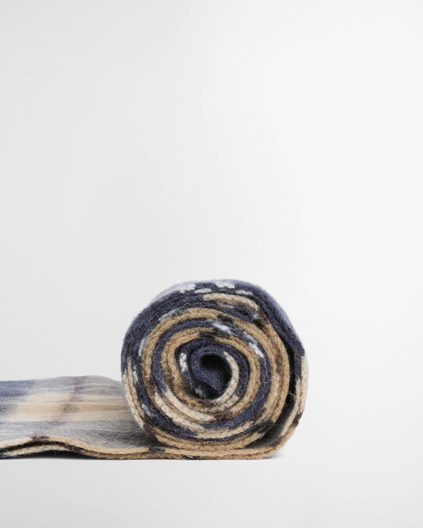 Barbour Merino Cashmere Tartan Scarf - Birchwood Dress Tartan, rolled.