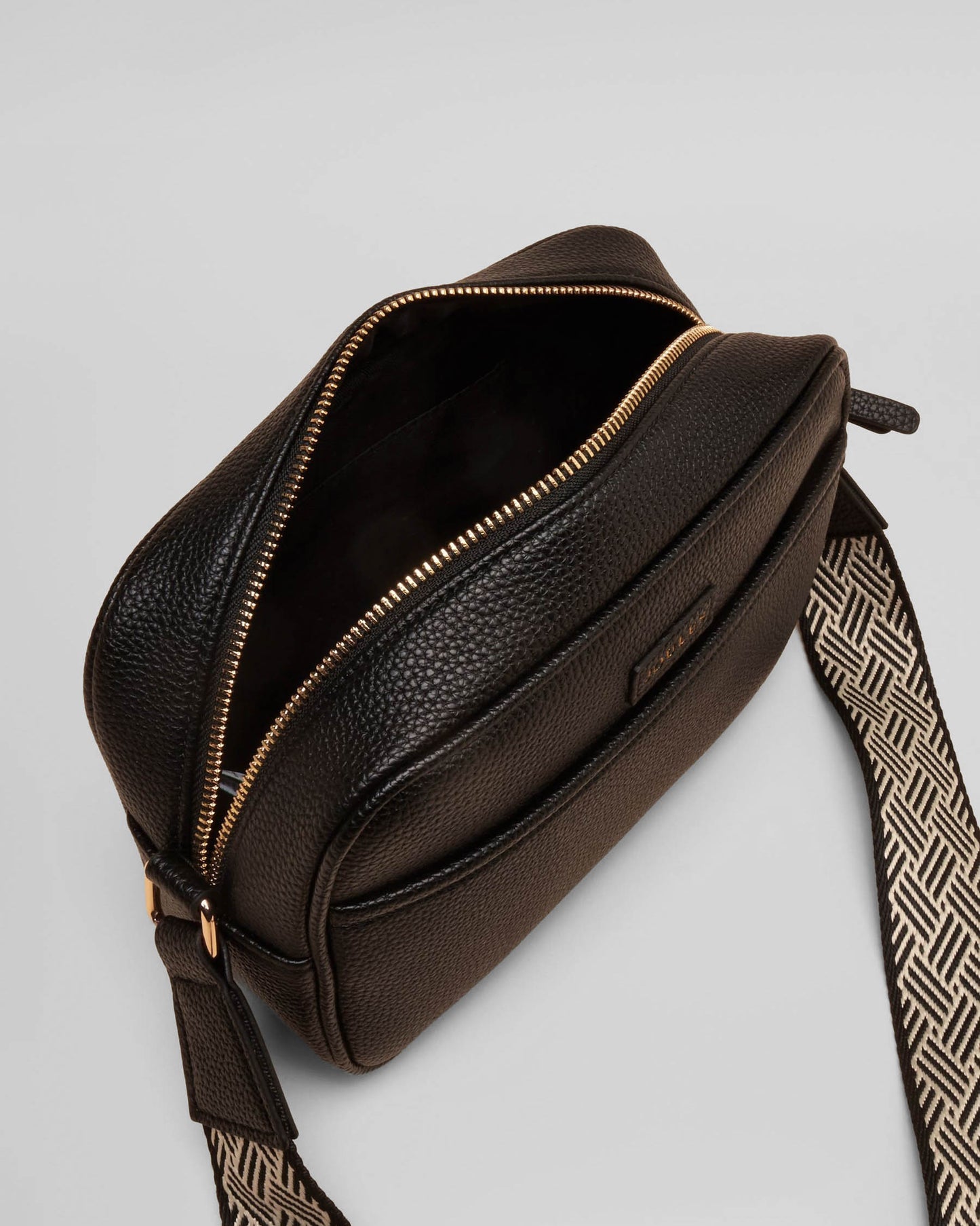 Joules Trent Womens Faux Leather Crossbody Bag - Black. open