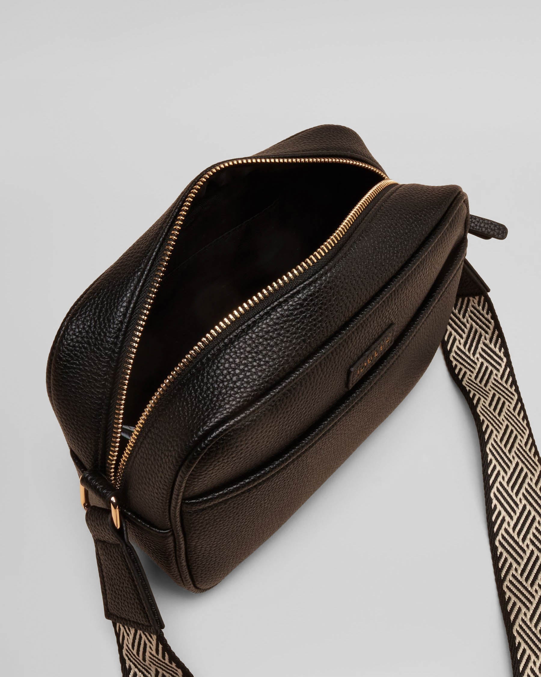 Joules Trent Womens Faux Leather Crossbody Bag - Black. open