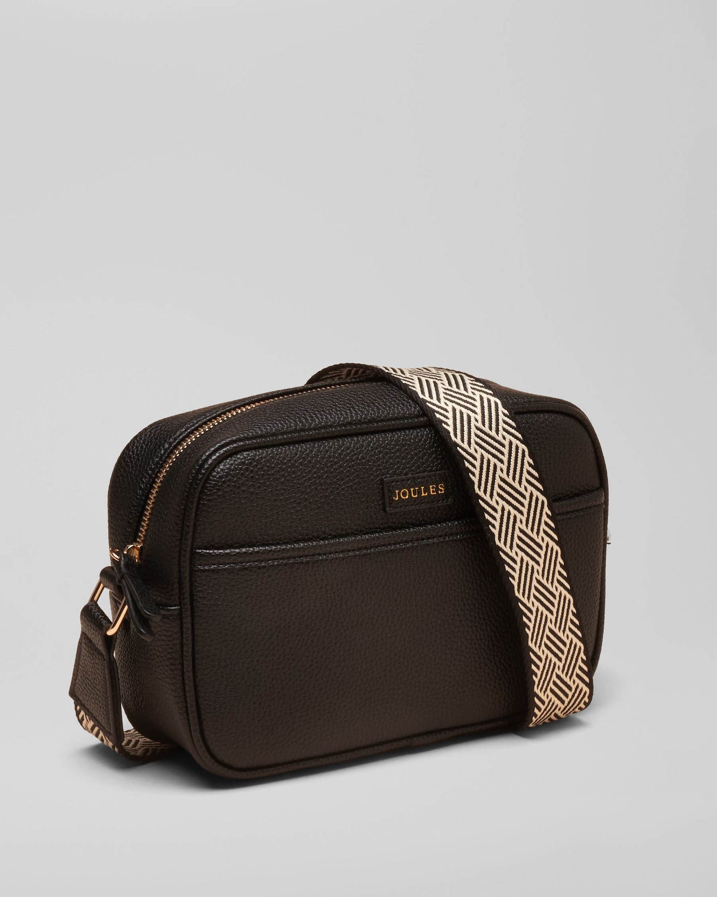 Joules Trent Womens Faux Leather Crossbody Bag - Black, angled