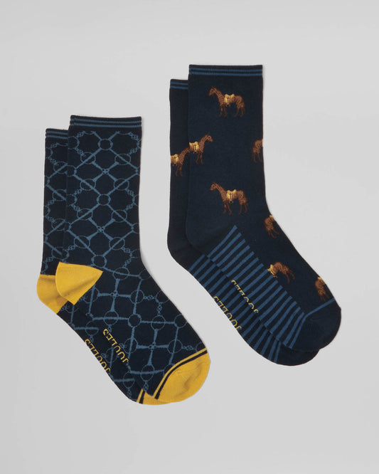Joules Everyday 2 Pack Womens Socks - Navy Horse | CHO | Designer Womens Socks