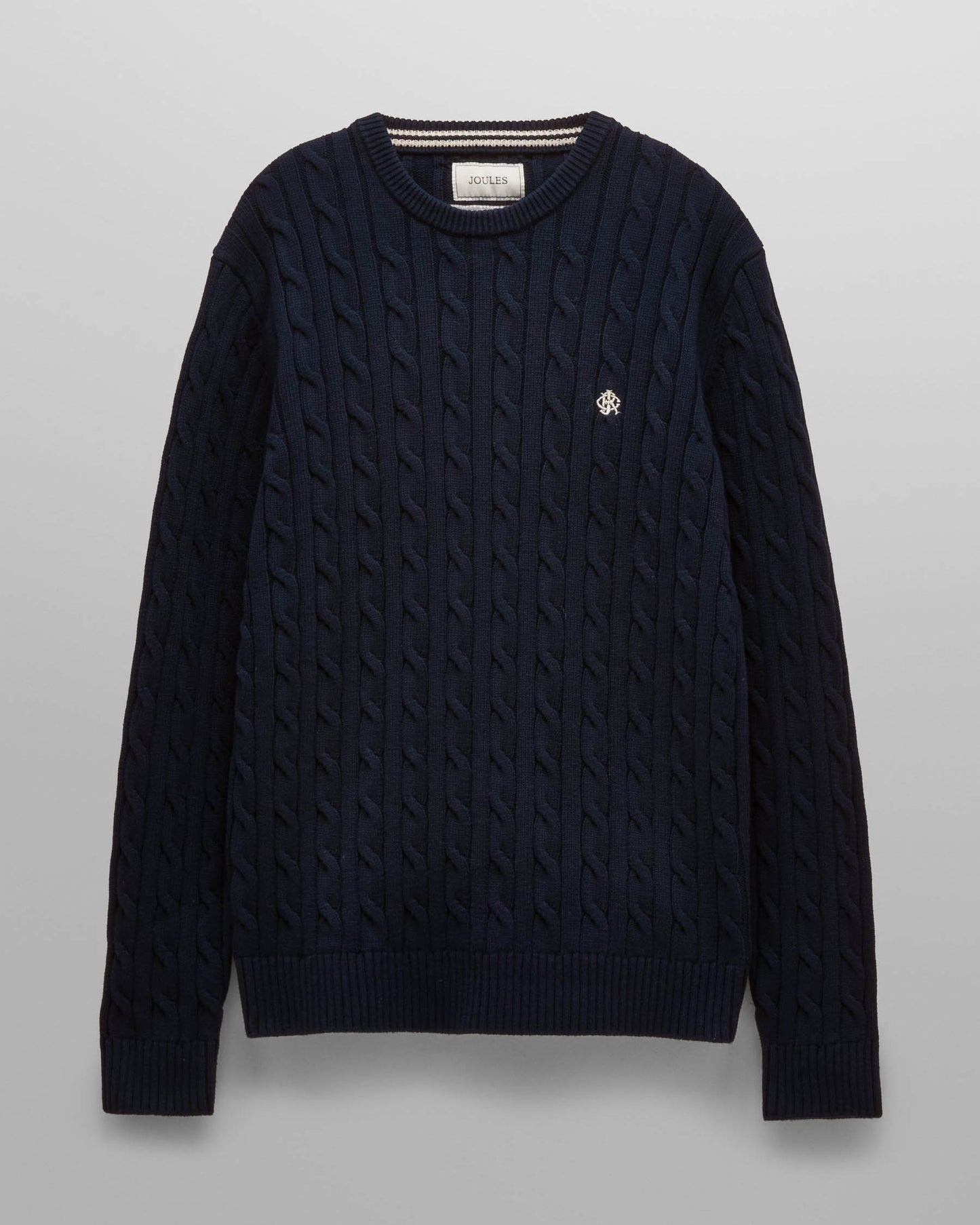 Joules Mens Cable Knit Crew Neck Jumper - Navy | CHO | Designer Mens Crew Neck Jumpers