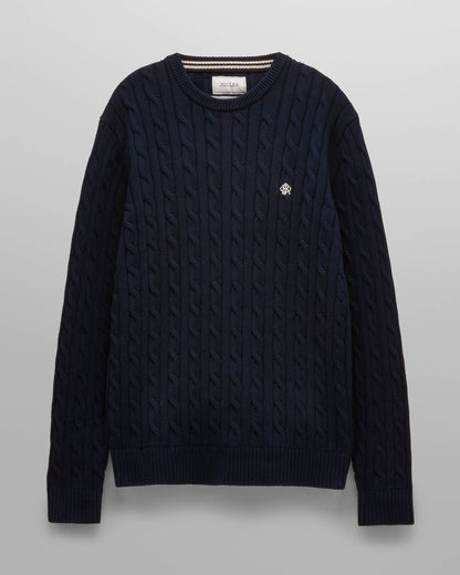 Joules Mens Cable Knit Crew Neck Jumper - Navy | CHO | Designer Mens Crew Neck Jumpers