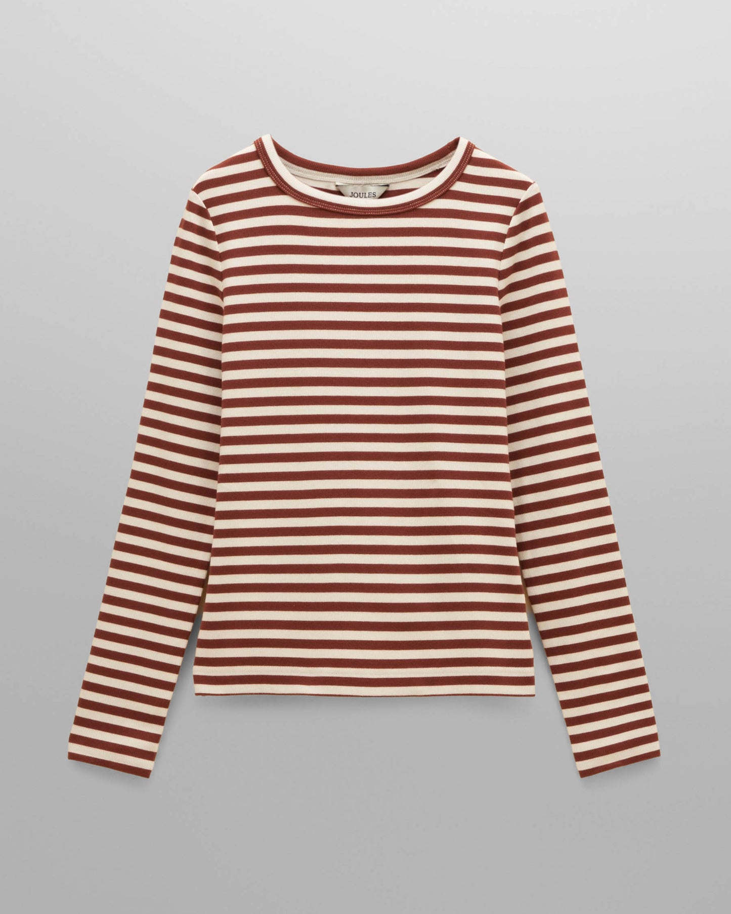 Joules Sophie Womens Long Sleeve Ribbed Fitted T-Shirt - Russet Creme