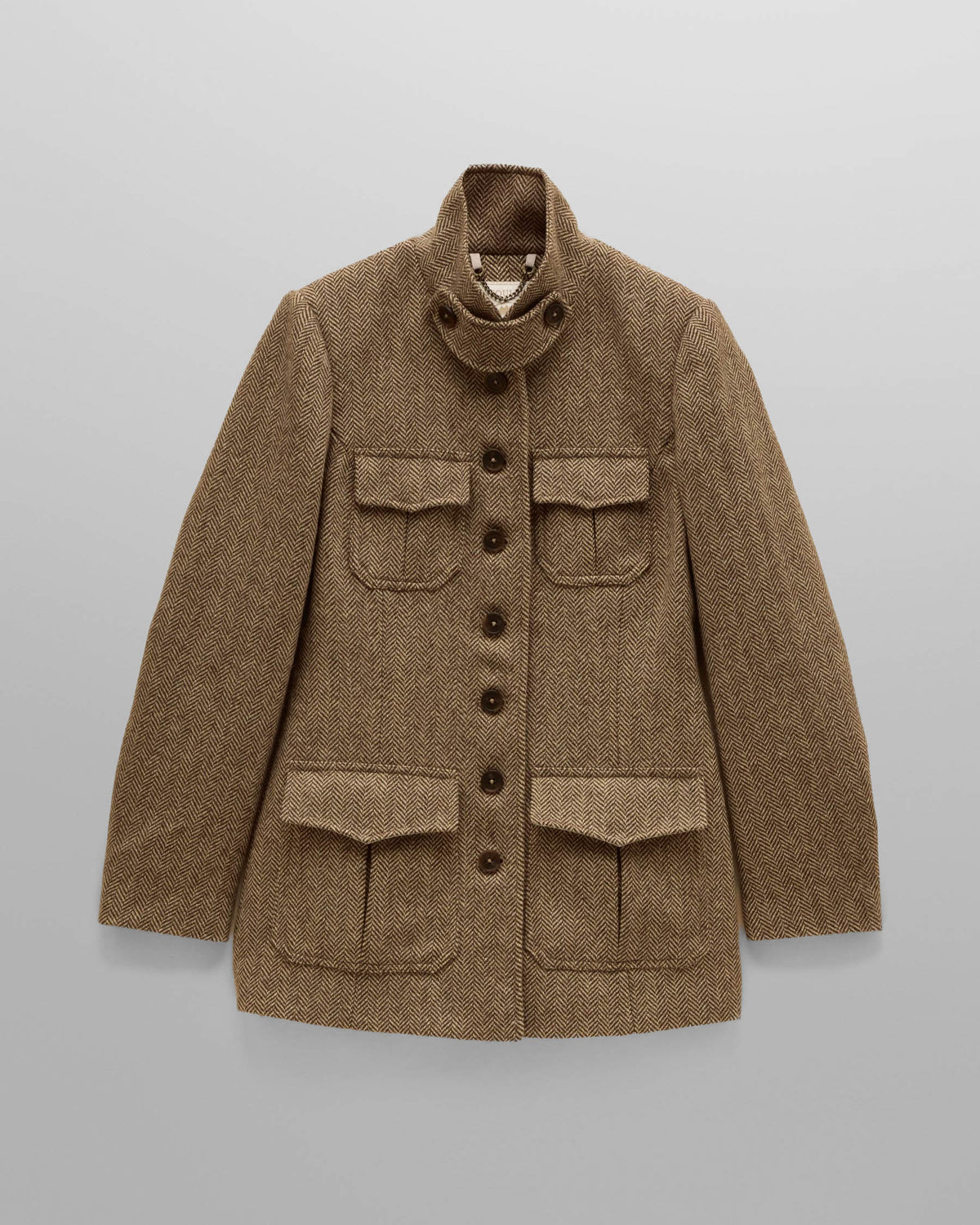 Joules Saddlebury Womens Longline Hacking Jacket - Brown Herringbone