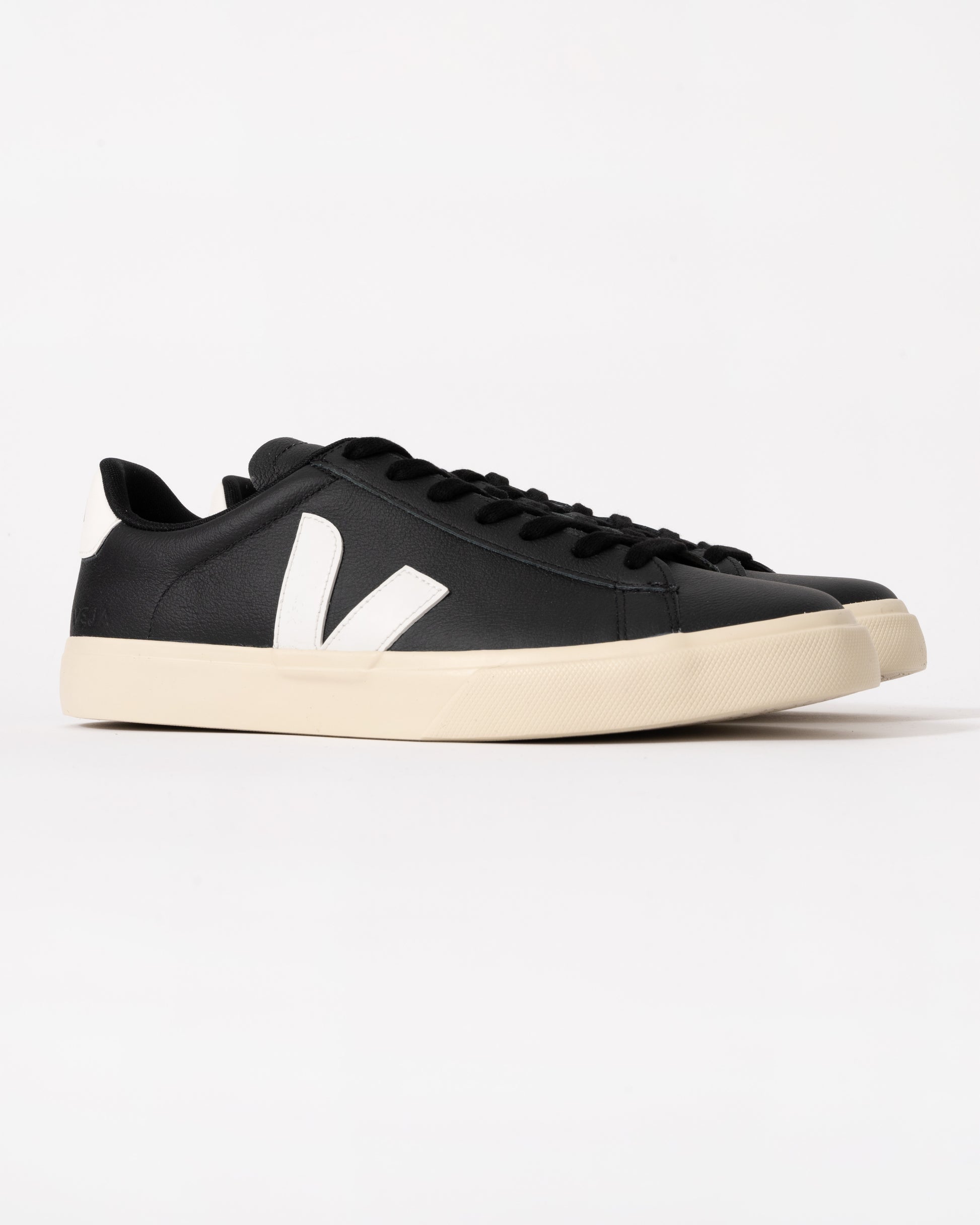 Veja Campo Leather Mens Trainers - Black/White - CHO - Designer Mens Trainers