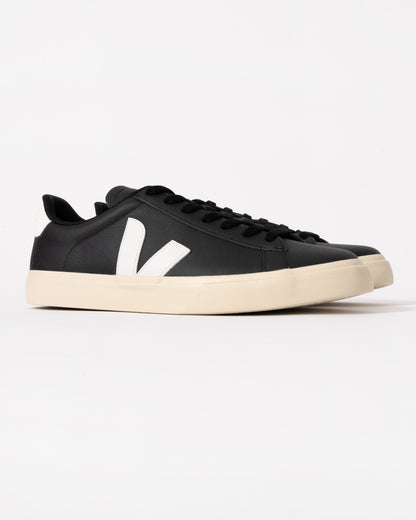 Veja Campo Leather Mens Trainers - Black/White - CHO - Designer Mens Trainers