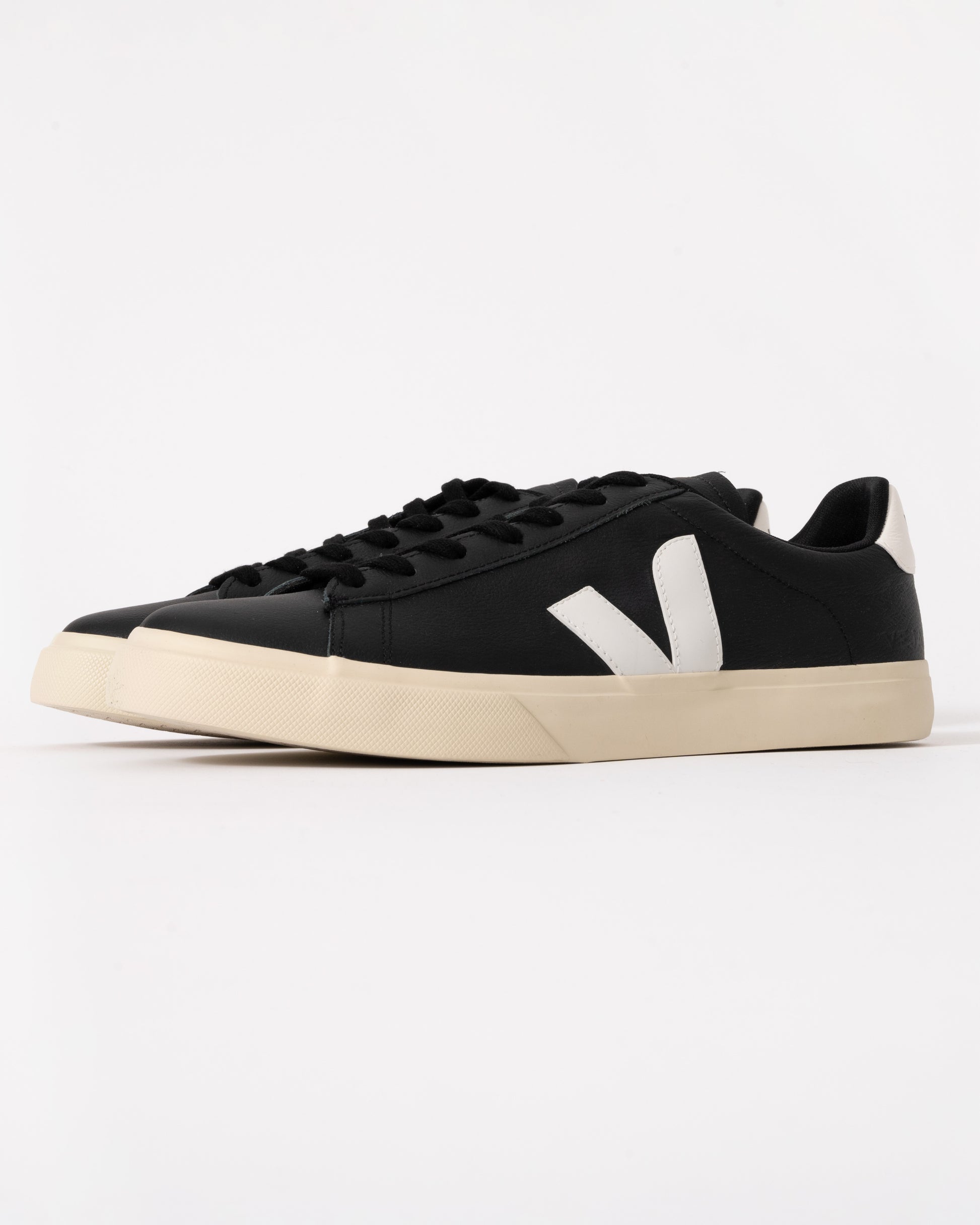 Veja Campo Leather Mens Trainers - Black/White - CHO - Designer Mens Trainers