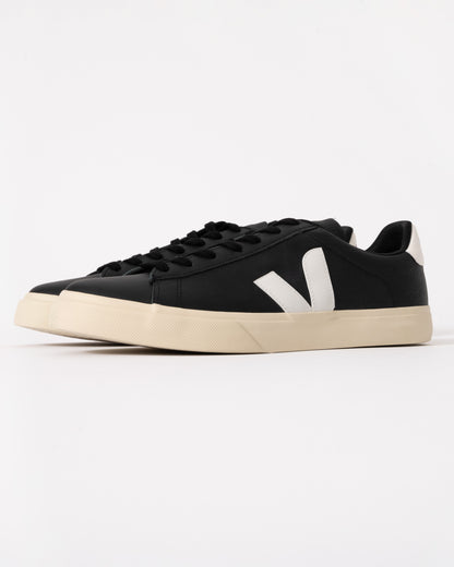 Veja Campo Leather Mens Trainers - Black/White - CHO - Designer Mens Trainers
