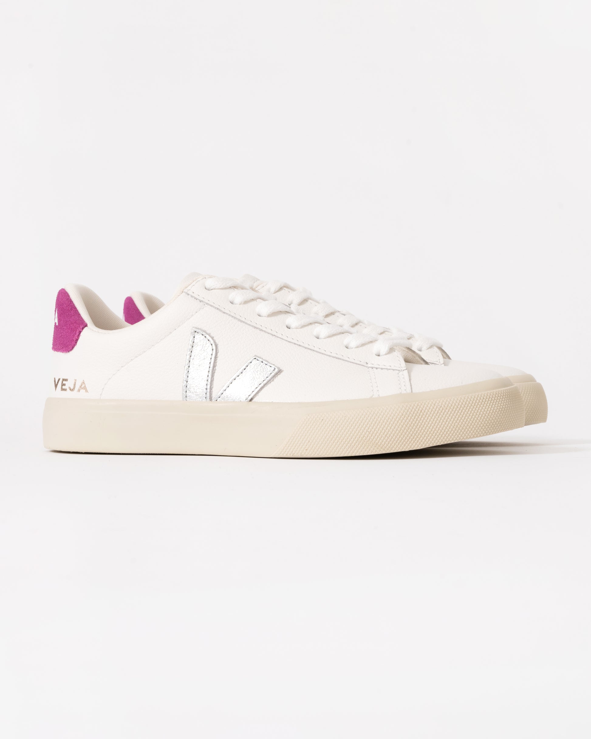 Veja Campo Leather Womens Trainers - White/Silver/Ultraviolet - CHO - Designer Womens Trainers
