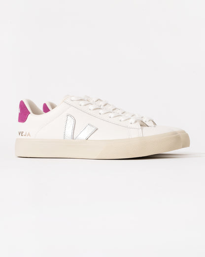 Veja Campo Leather Womens Trainers - White/Silver/Ultraviolet - CHO - Designer Womens Trainers