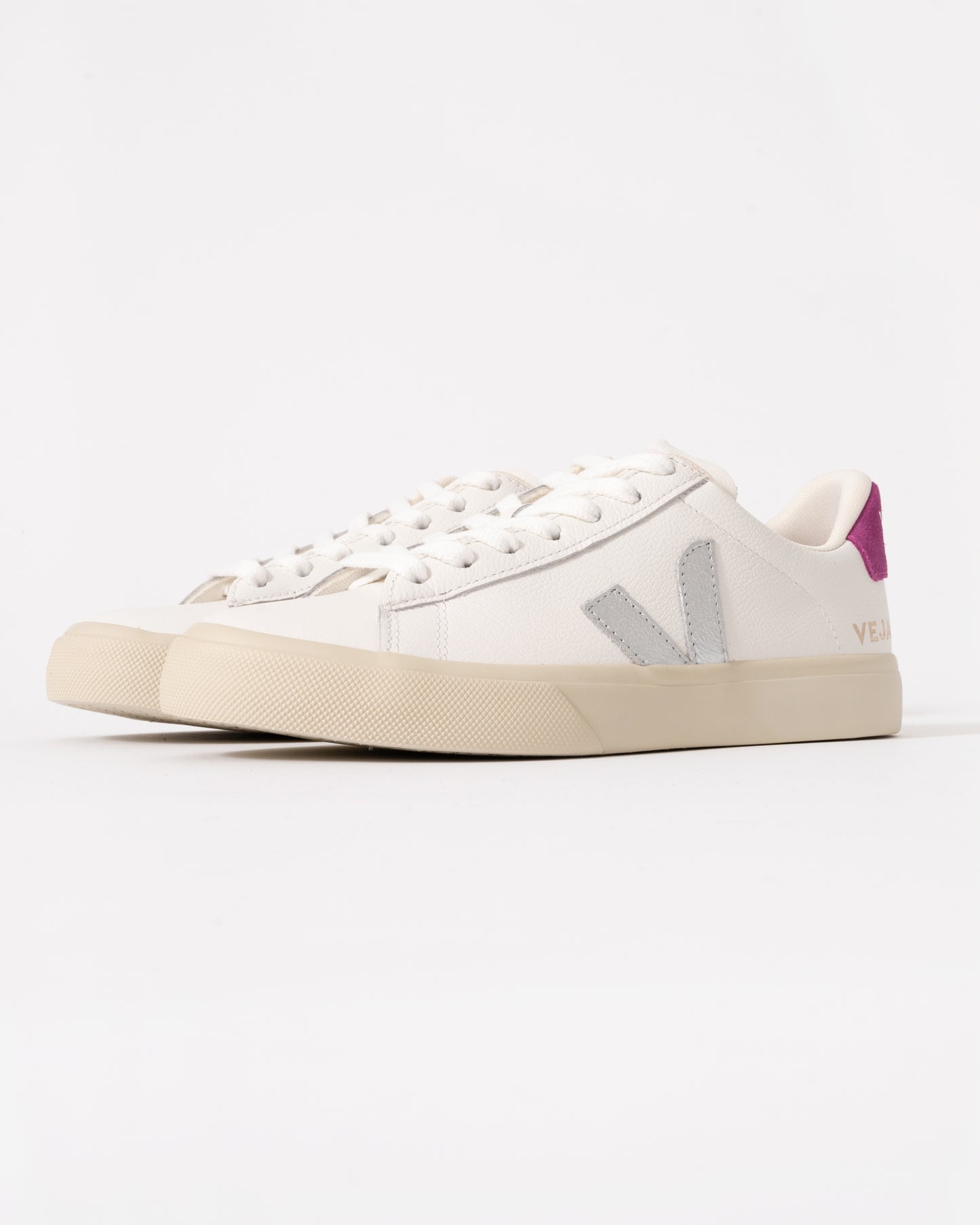 Veja Campo Leather Womens Trainers - White/Silver/Ultraviolet - CHO - Designer Womens Trainers