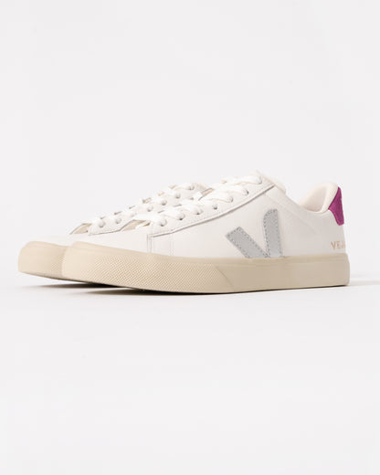 Veja Campo Leather Womens Trainers - White/Silver/Ultraviolet - CHO - Designer Womens Trainers