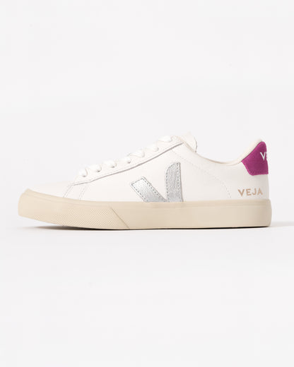 Veja Campo Leather Womens Trainers - White/Silver/Ultraviolet - CHO - Designer Womens Trainers