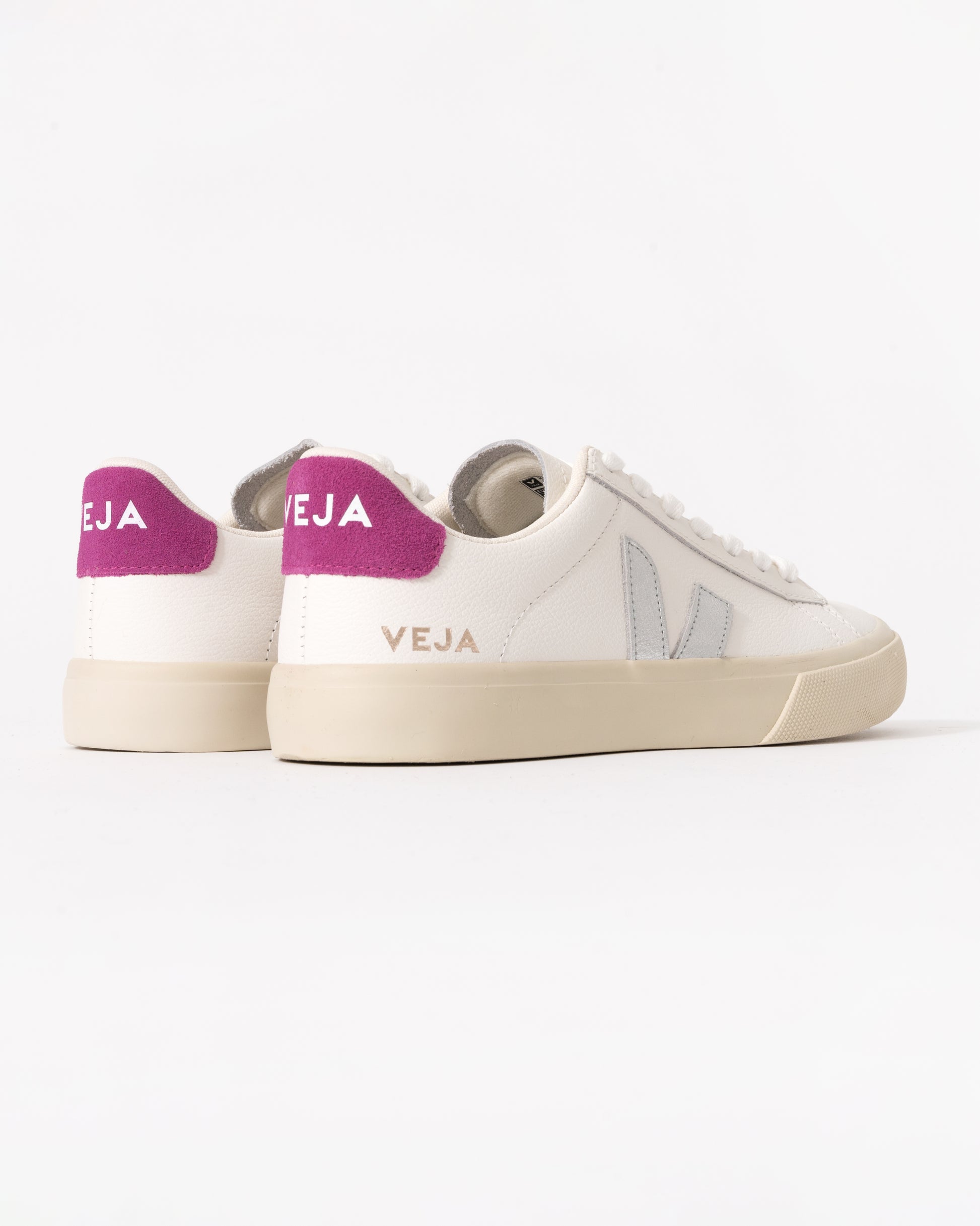 Veja Campo Leather Womens Trainers - White/Silver/Ultraviolet - CHO - Designer Womens Trainers
