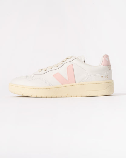 Veja V-90 OT Leather Womens Trainers - White/Petale - CHO - Designer Womens Trainers