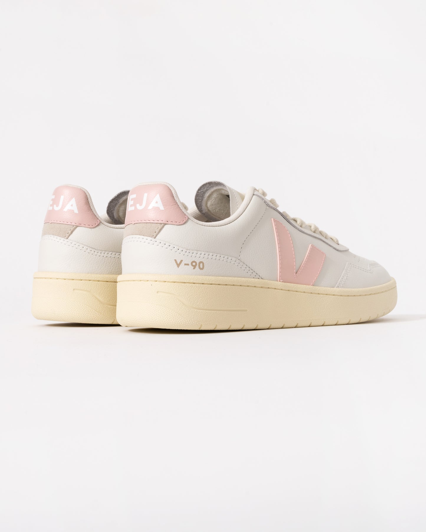 Veja V-90 OT Leather Womens Trainers - White/Petale - CHO - Designer Womens Trainers
