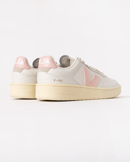 Veja V-90 OT Leather Womens Trainers - White/Petale - CHO - Designer Womens Trainers
