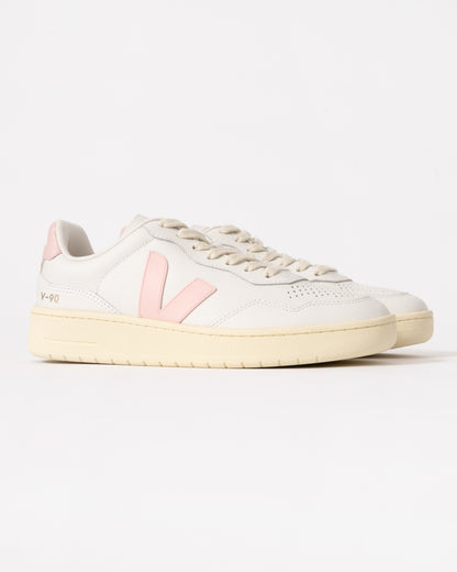 Veja V-90 OT Leather Womens Trainers - White/Petale - CHO - Designer Womens Trainers