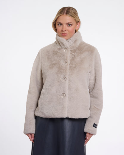 Rino & Pelle Vie Womens Single Breasted Faux Fur Jacket - Birch | CHO | Designer Womens faux fur jacket