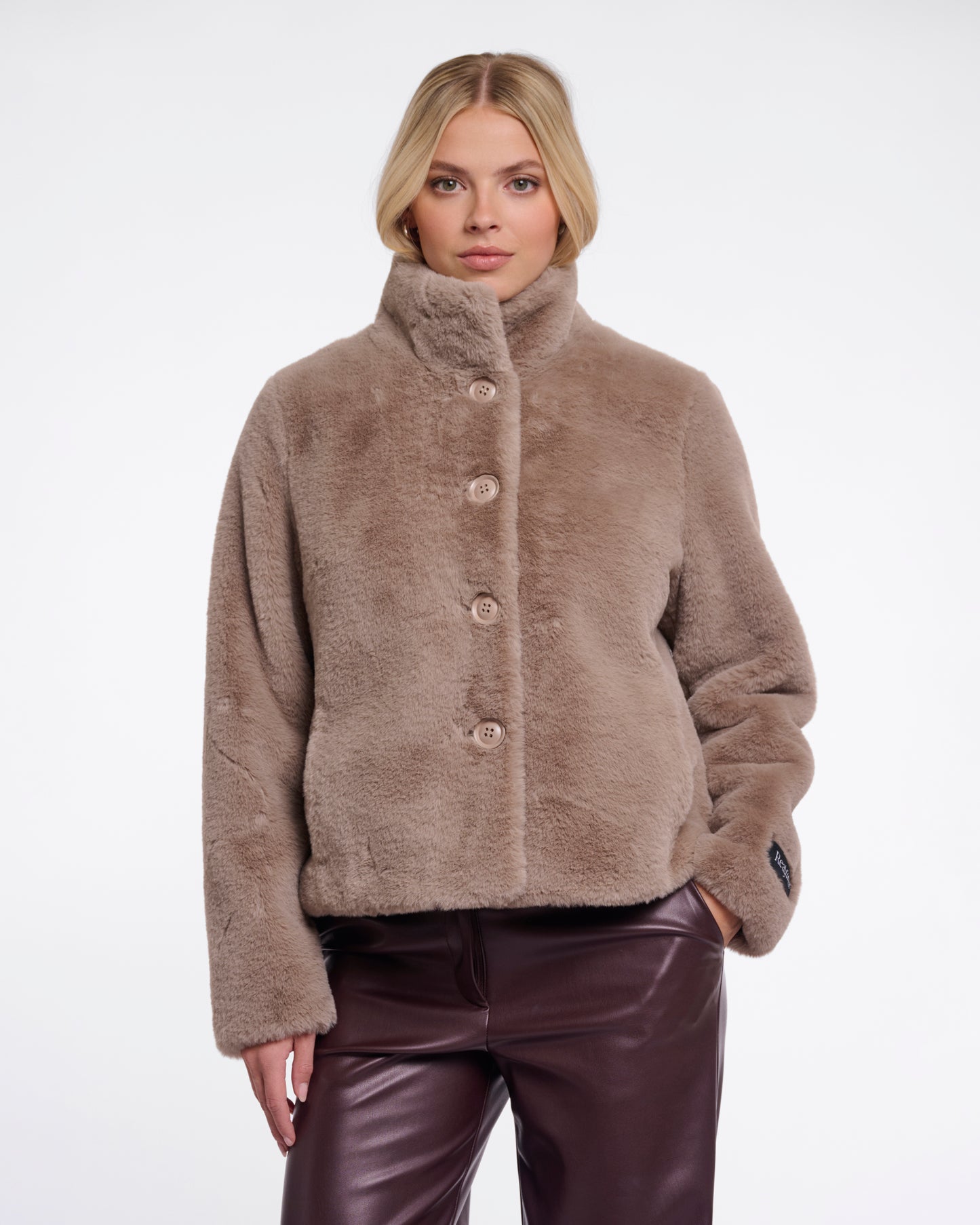 Rino & Pelle Vie Womens Single Breasted Faux Fur Jacket - Mocha Latte