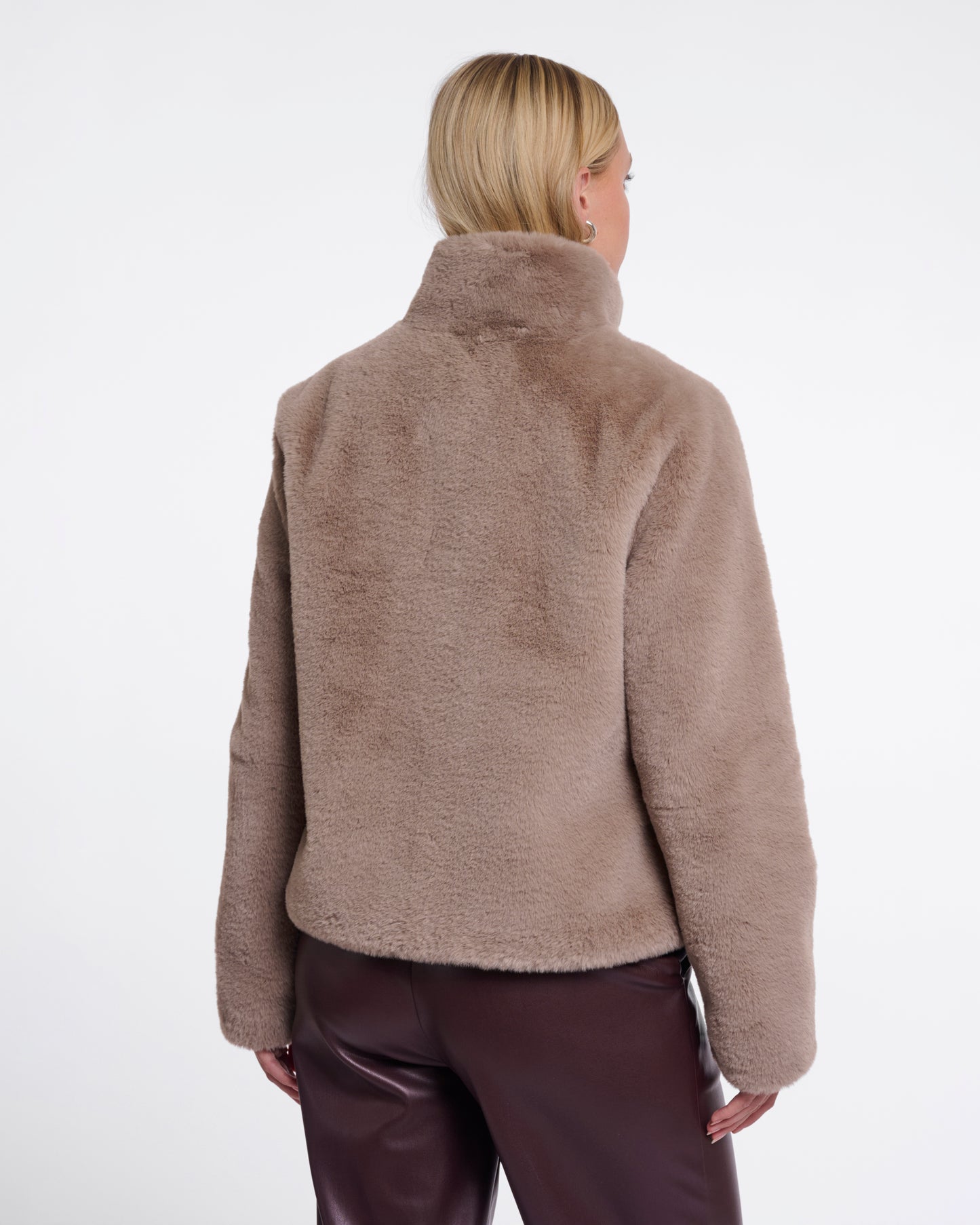 Rino & Pelle Vie Womens Single Breasted Faux Fur Jacket - Mocha Latte