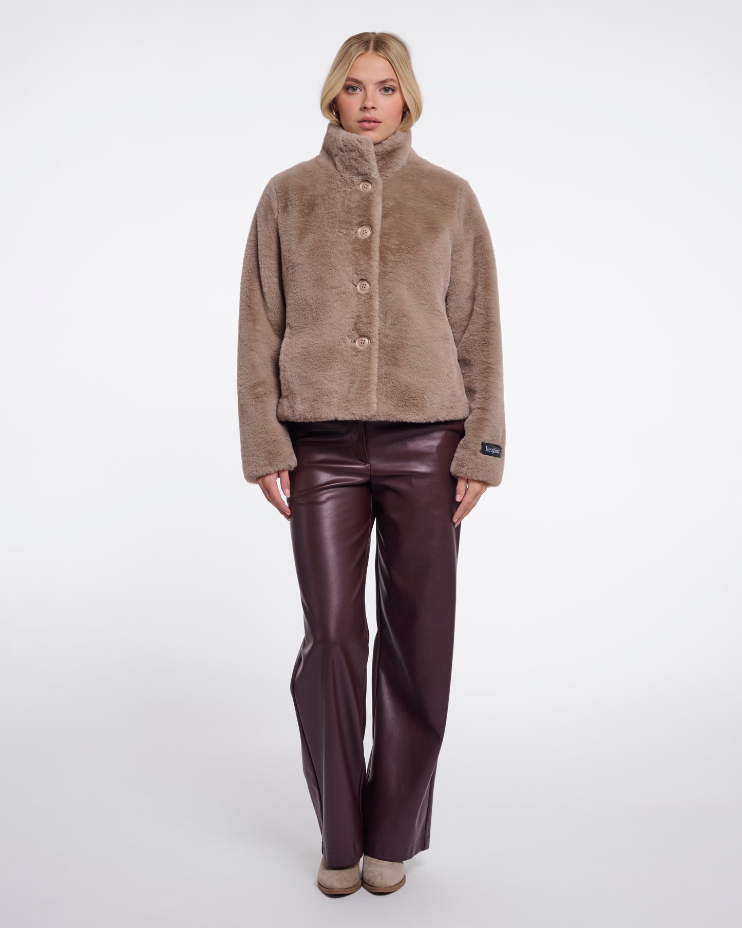 Rino & Pelle Vie Womens Single Breasted Faux Fur Jacket - Mocha Latte