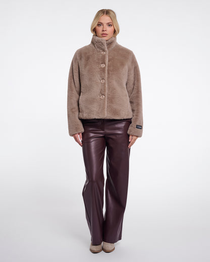 Rino & Pelle Vie Womens Single Breasted Faux Fur Jacket - Mocha Latte