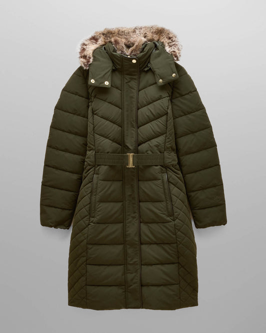 Joules Aspen Long Womens Parka - Dark Green | CHO | Designer Womens Parka Coats