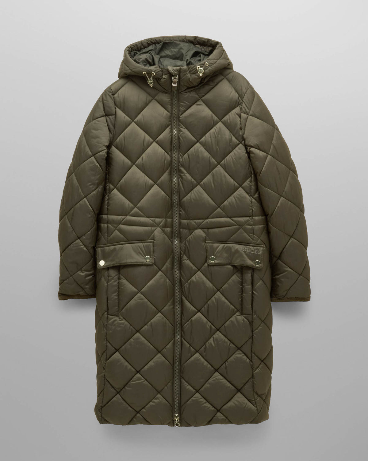 Joules Chessington Womens Long Diamond Quilt Coat - Green