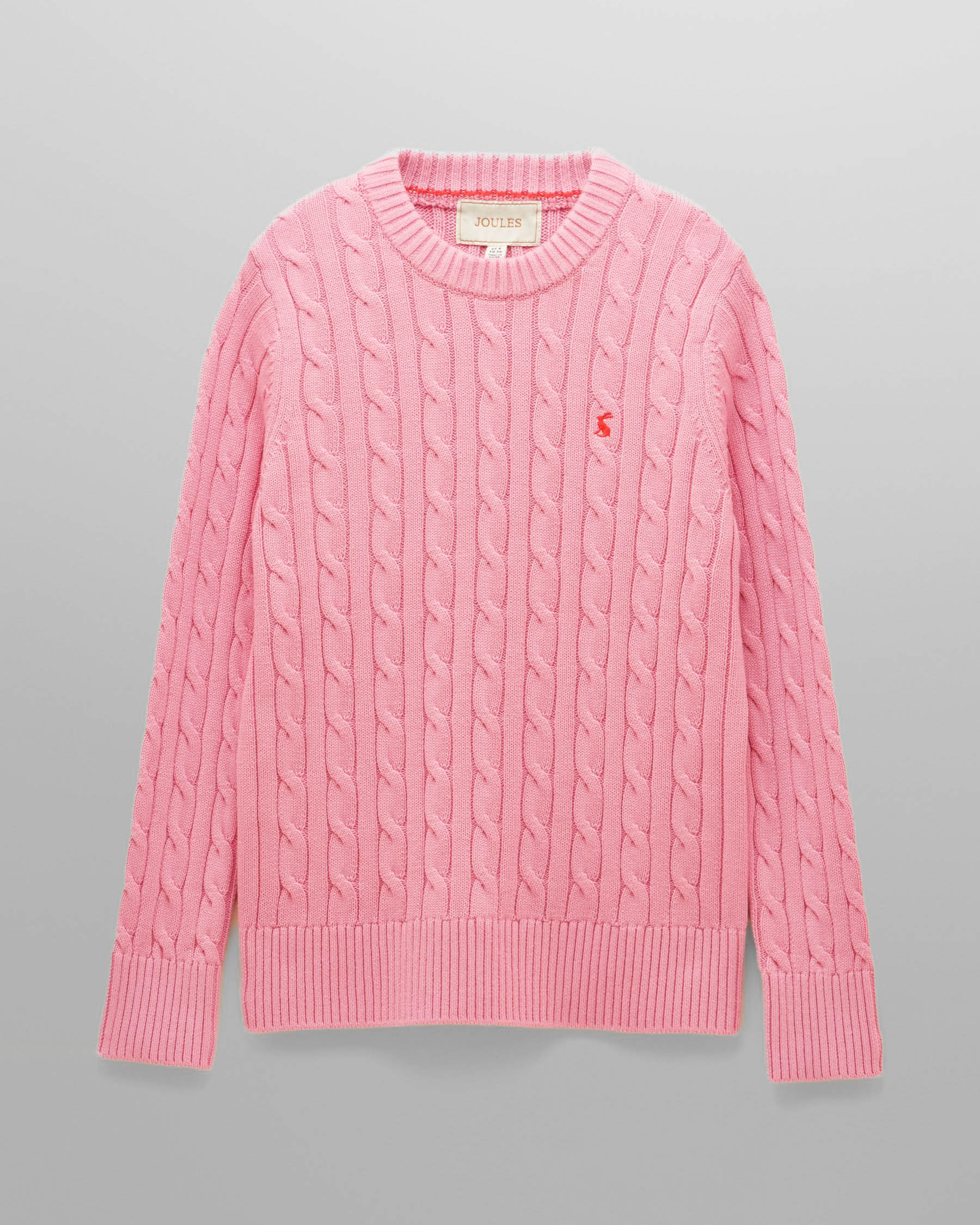 Joules Womens Classic Cable Knit Jumper - Pink - CHO - Designer 