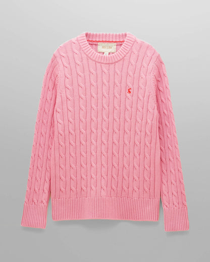 Joules Womens Classic Cable Knit Jumper - Pink - CHO - Designer 