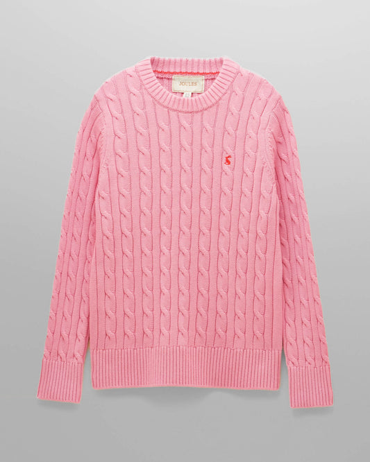 Joules Womens Classic Cable Knit Jumper - Pink - CHO - Designer 