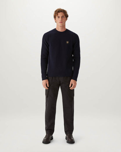 Belstaff Watch Mens Crew Neck Jumper With Logo Patch - Dark Ink