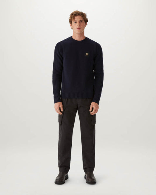Belstaff Watch Mens Crew Neck Jumper With Logo Patch - Dark Ink