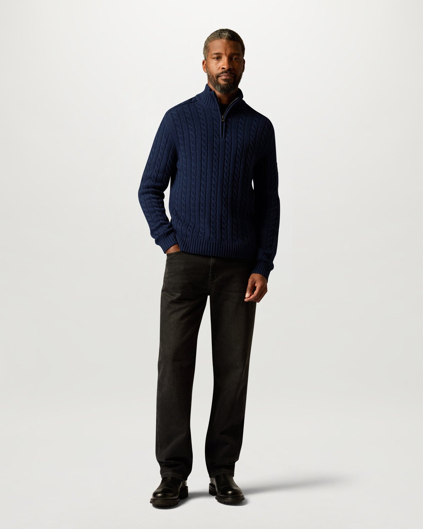 Belstaff Mens Westport Quarter Zip Cable Knit Jumper - Dark Ink