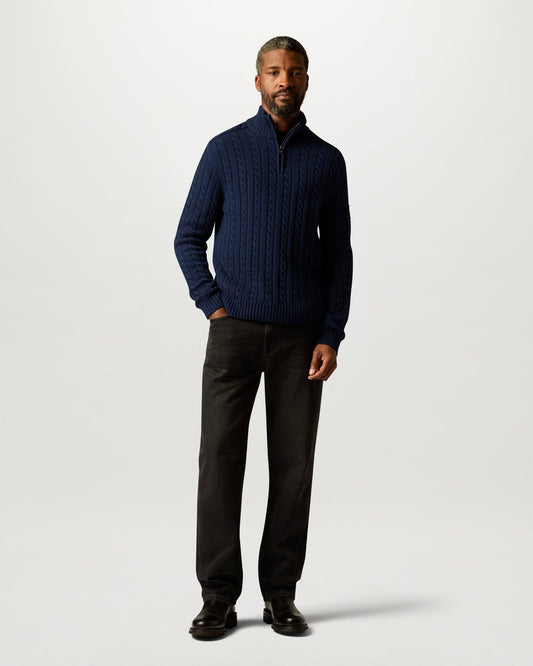 Belstaff Mens Westport Quarter Zip Cable Knit Jumper - Dark Ink | CHO | Designer Mens Quarter Zip Jumpers
