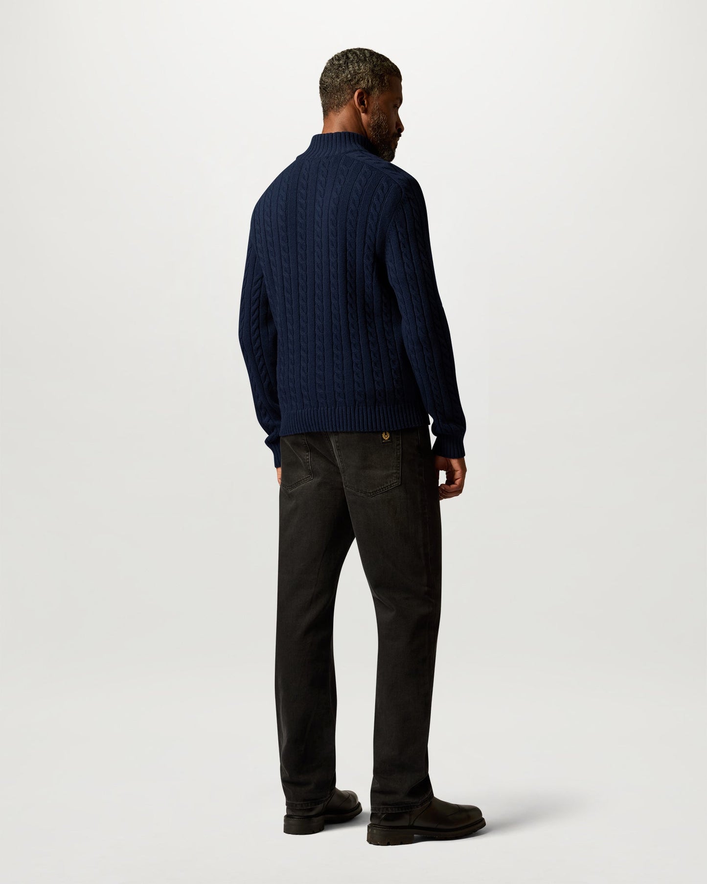 Belstaff Mens Westport Quarter Zip Cable Knit Jumper - Dark Ink