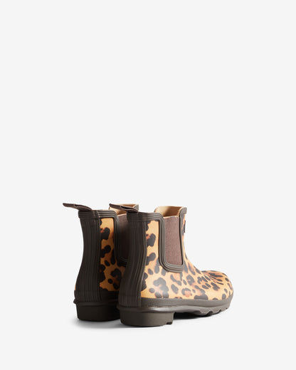 Hunter Womens Original Chelsea Leopard Boot - Leopard Print/Chocolate Brown | CHO | Designer Womens Short Wellies