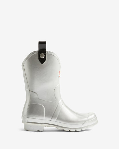 Hunter Womens Original Metallic Cowboy Boot Wellies - Silver | CHO | Designer Womens Short Wellies